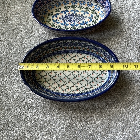 Ceramika Artystyczna- Colorful Ceramic Oval Dishes, Hand Made in Poland Set of 2 - Picture 6 of 11